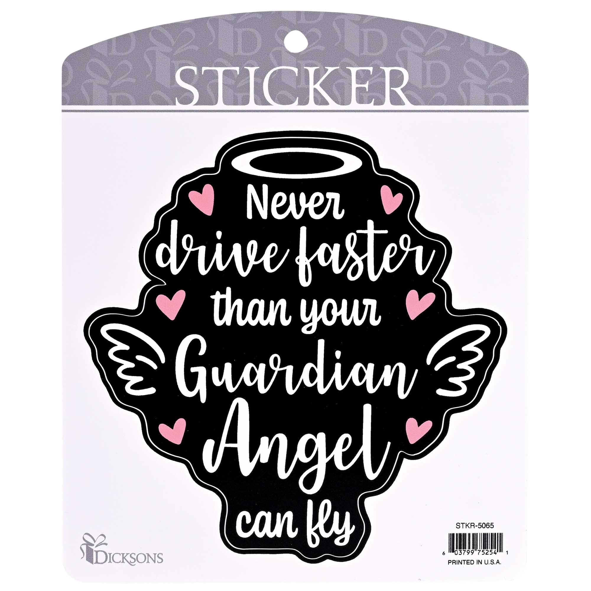 Dicksons Inspirational Christian Adhesive Sticker Decal for Laptops, Journals, Bibles 5.25 x 6.5 Inch Vinyl Never Drive Faster Than Your Guardian Angel Pack of 6