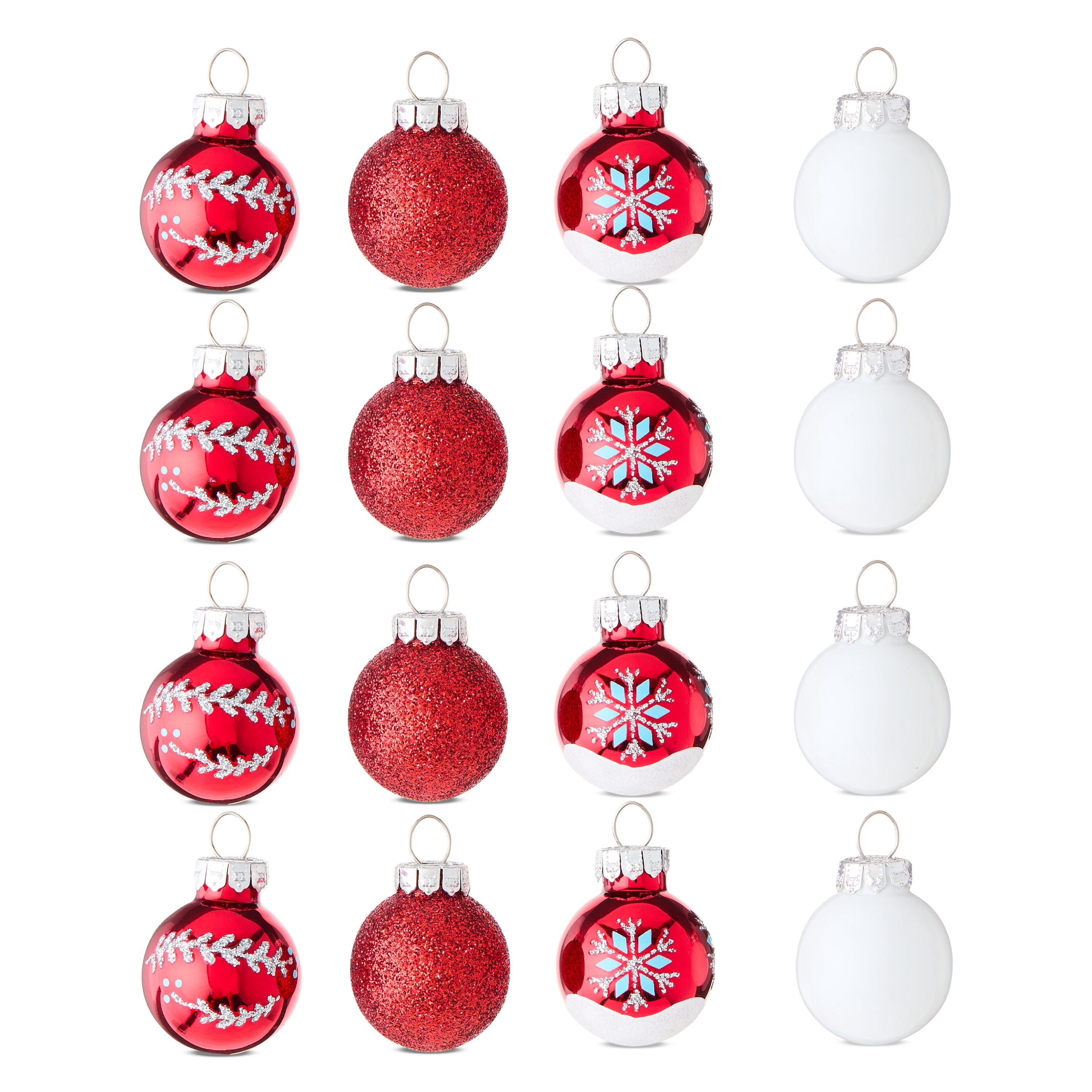 16-Count Red and White Mini Glass Ball Christmas Ornaments, 1", by Holiday Time