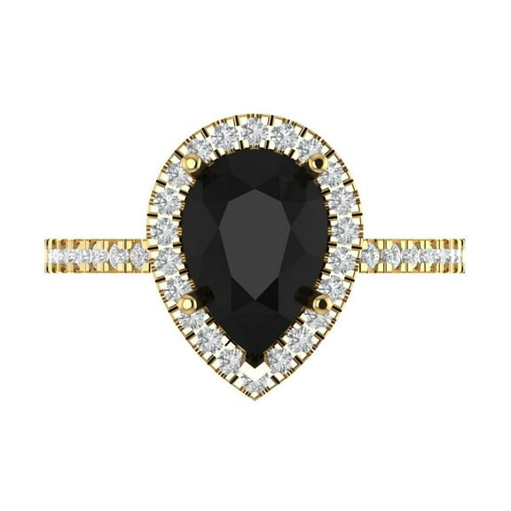 Halo Engagement Ring for Women - 2.38ct Natural Onyx in 18K Yellow Gold Promise Ring