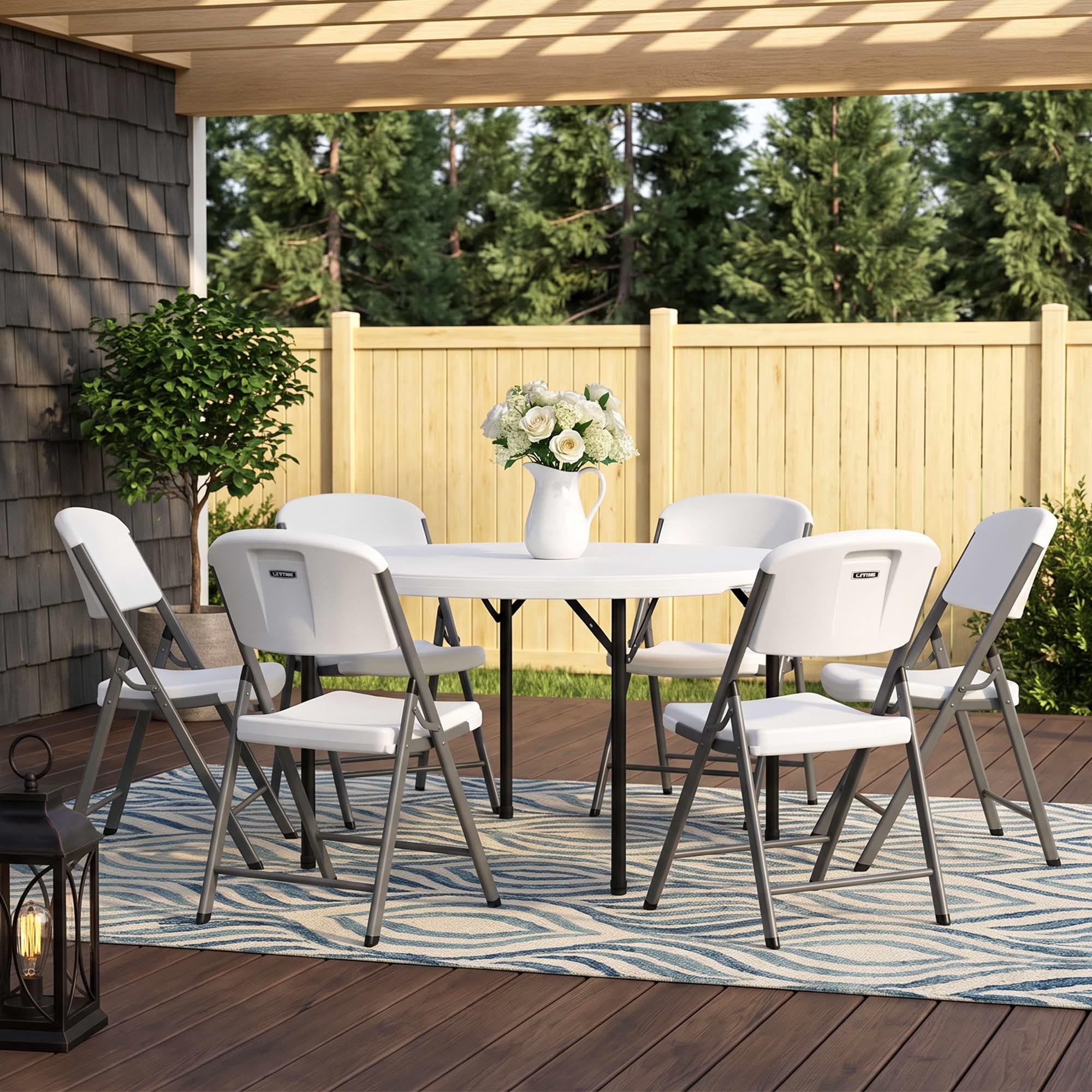 MAYEERTY 6-Piece White HDPE Folding Chairs, 600LB Capacity Powder Coated Steel Stackable UV Water Resistant Outdoor Event Chairs