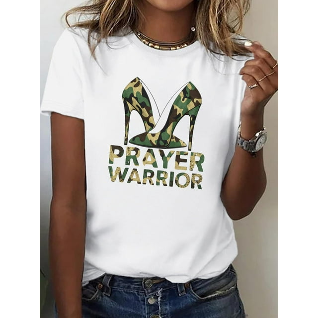 Camiseta ligera de algodón estampada para mujer: Camisa de manga corta cómoda con cuello redondo, 1 pieza, camiseta informal
