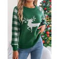 thumbnail image 3 of Suéter de punto de cuello redondo suelto para mujer Otoño Invierno 2024 Suéter informal de manga larga con renos a cuadros Top navideño, 3 of 5