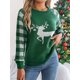 thumbnail image 3 of Suéter de punto de cuello redondo suelto para mujer Otoño Invierno 2024 Suéter informal de manga larga con renos a cuadros Top navideño, 3 of 5