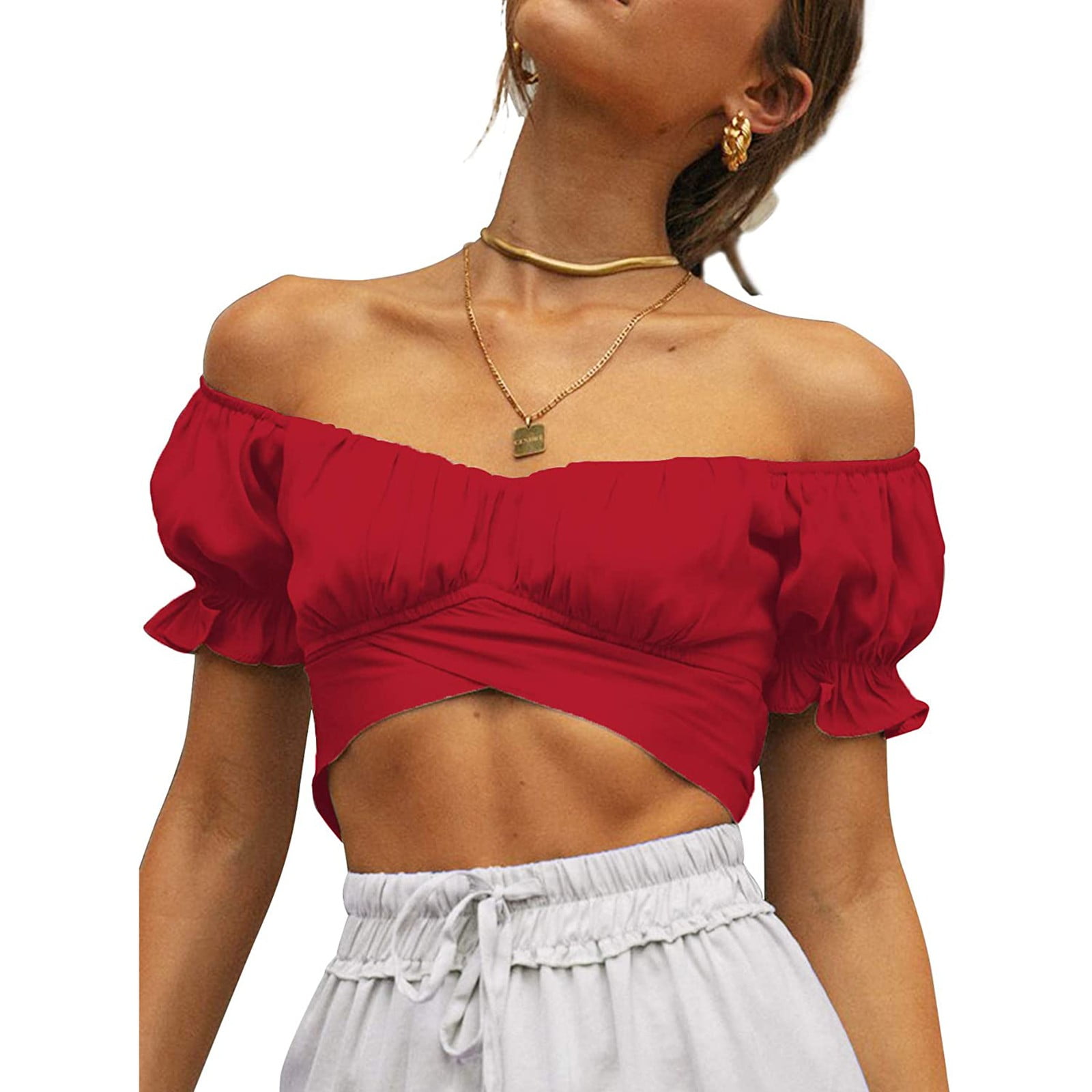red ruffle crop top