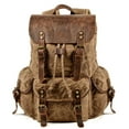 thumbnail image 1 of WUDON Leather Backpack for Men, Waxed Canvas Shoulder Rucksack Carry-On Travel Backpack (Khaki), 1 of 9