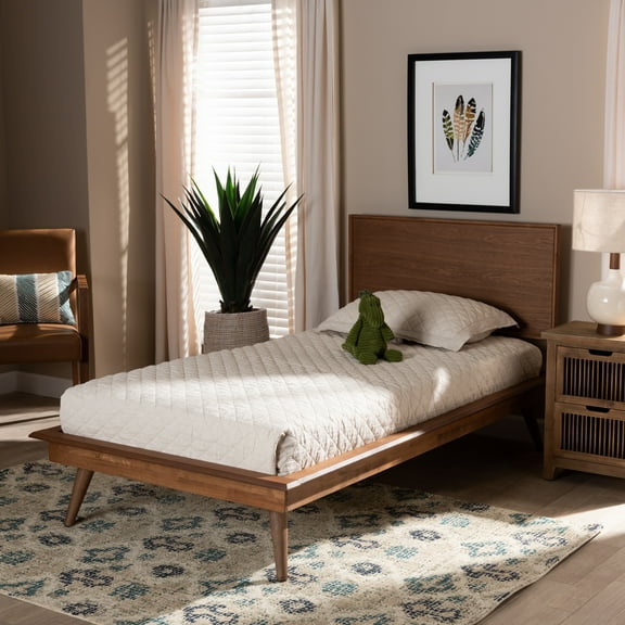 Baxton Studio Karine Mid-Century Engineered Wood Platform Bed, Twin, Ash Walnut
