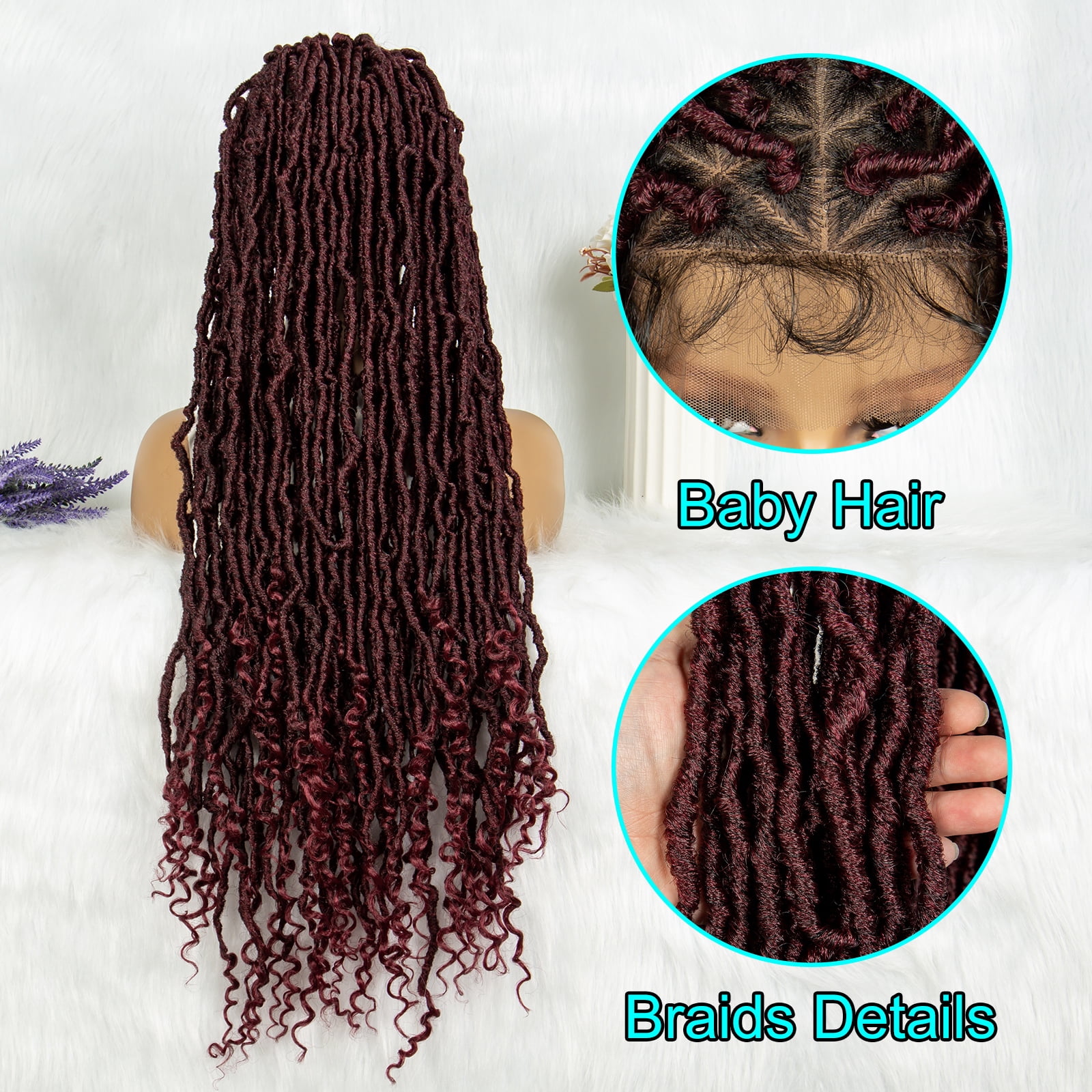 Full Lace Braided Wigs Synthetic Lace Wigs 34 Inches Handmade Braided Wigs Crochet Wigs Faus Locs Braided Wigs for Women (1B/BUG color)