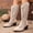 Beige, variant on Women Hollow Perforated Breathable Knee High Western Boots, Back Zipper Chunky Block Heel Tall Long Booties, Fall Winter Cool Thin Light Footwear for Women Khaki 6(37)