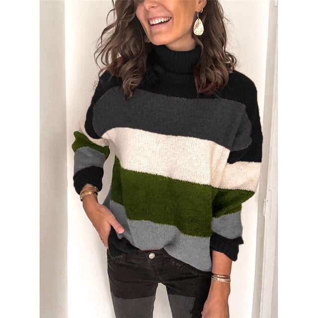 REDHOTYPE Ladies Sweater Knit Pullover Loose Blouse High Neck Plus Size Sweater