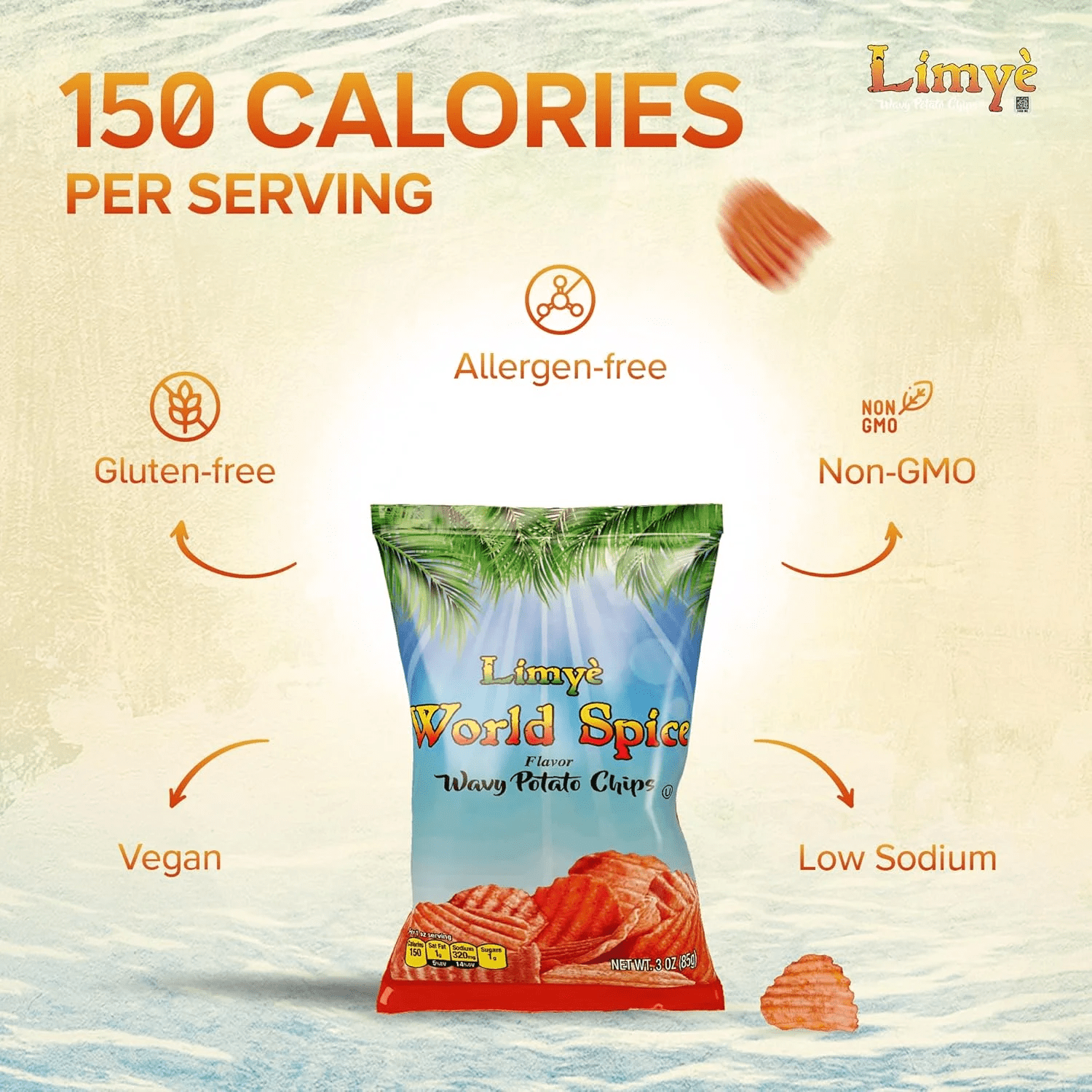 Limyè Potato Chips, World Spice Flavor and Sweet Heat BBQ, Kosher, Allergen Free, Vegan, 12 Pack, 3 Oz