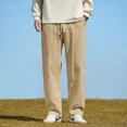 thumbnail image 3 of Pantalones casuales holgados de algodón 100 % para hombre de Colors 4 Spring, pantalones de pierna recta de color caqui con bordado de estilo clásico de moda coreana para hombre, 3 of 5