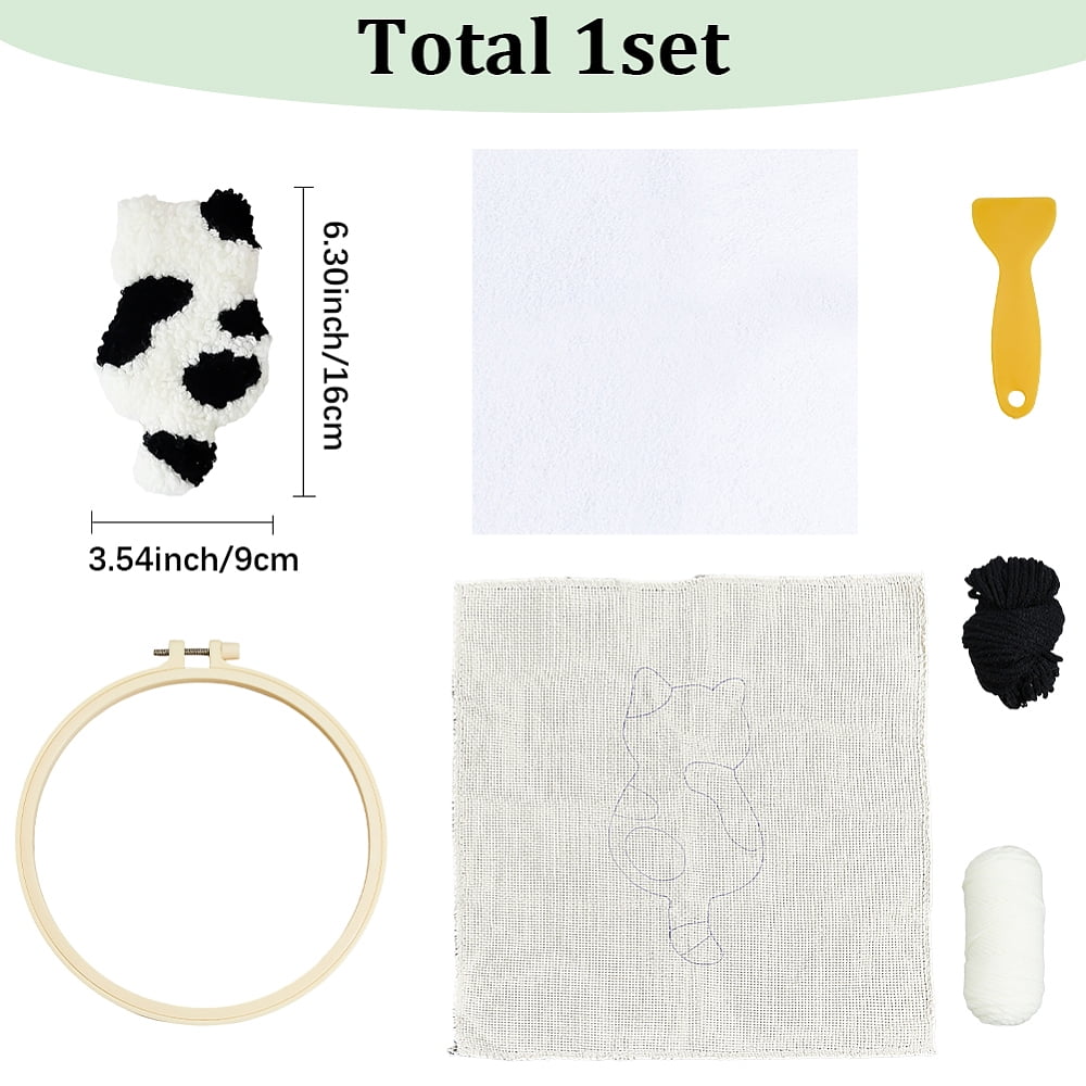 DIY Coaster Punch Needle Embroidery Starter Kits for Beginners Included Embroidery Hoops & Thread Non-woven Fabric Cat Shape 260x260x0.8mm