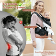 thumbnail image 6 of Baby Carrier with Hip Seat Ergonomic M Position 6-in-1 Baby Wraps Carrier Adjustable Holder Newborn to Toddler with Head Support and Breathable Mesh, Black, 6 of 8