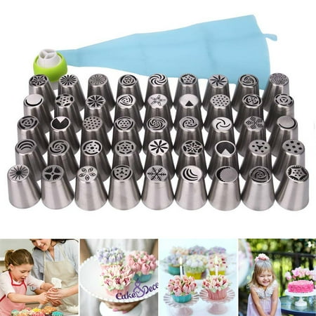 - 47-Piece Cake Decorating Supplies Tips Kits Stainless Steel with 45 Icing Tips, 1 Pastry Bags and 1 Reusable Coupler