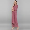 thumbnail image 3 of Janasya Indian Round Neck 3/4 Sleeve Ethnic Motifs Mauve Rayon Kurta With Palazzo For Women, 3 of 7