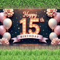 thumbnail image 4 of Pink Balloons Happy 15th Birthday Warm Light Floral Theme Banner for Teen Celebration Birthday Party Indoor Decoration, 4 of 9