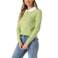 thumbnail image 4 of INSPIRAR CHIC Blusa Casual de Manga Larga para Mujer con Cuello de Muñeca a Rayas Contrastantes y Elástico en la Parte Posterior XS Verde Claro, 4 of 6