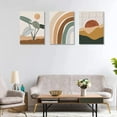 thumbnail image 3 of Boho Wall Art Set Of 3, Mid-Century Modern Wall Art, Framed Canvas Paintings Neutral Abstract Geometric Prints Sun Desert Plant Rainbow Nature Minimalist Artwork Boho Wall Decor for Bathroom Bedroom, 3 of 6