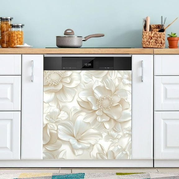 Dishwasher Sticker Dishwasher Cover Magnet Refrigerator Home Decorative Art Kitchen Panel Decal 3d Beige Floral 23x26 Inch