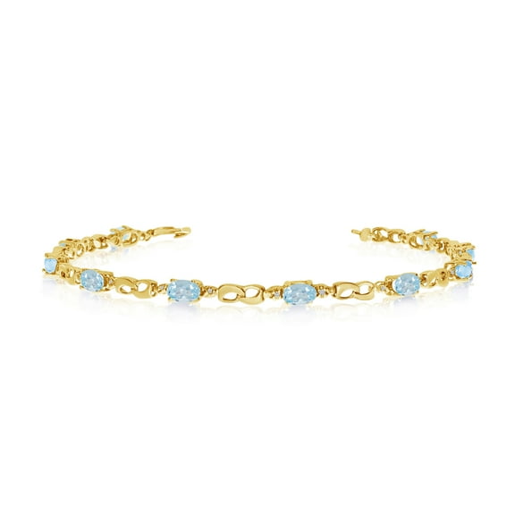 10K Yellow Gold Oval Aquamarine and Diamond Link Bracelet