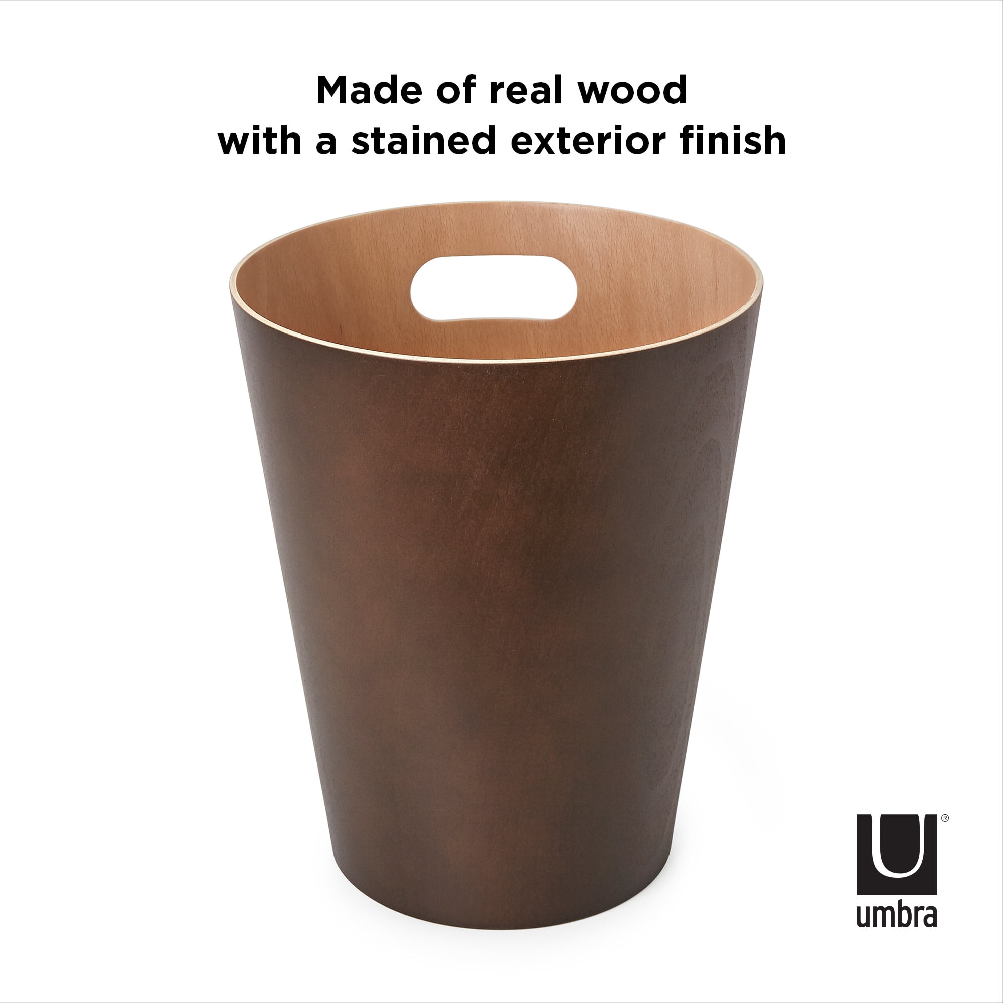 Umbra 2 gal Woodrow Wood Open Top Bathroom, Bedroom, Office Trash Can, Espresso