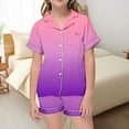 thumbnail image 5 of Kids Satin Pajamas for Girls Boys Gradient Short Sleeve Button Down Nightwear with Shorts Summer PJS for Girls Outfits Size 6T, 5 of 7