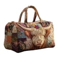 thumbnail image 2 of Kieccall Highland Cow Print Patchwork Travel Duffel Bag Weekender Overnight Bag Gift, 2 of 7