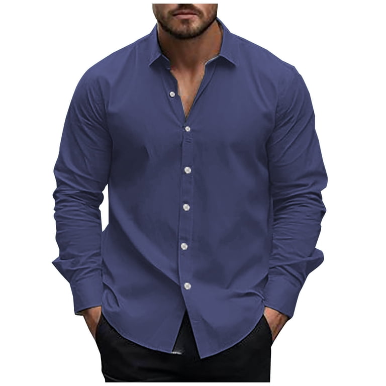 Htigea Men Long Sleeve Wrinkle Free Dress Shirt Button Down Casual Business Untucked  Shirts Blue,L - Walmart.com