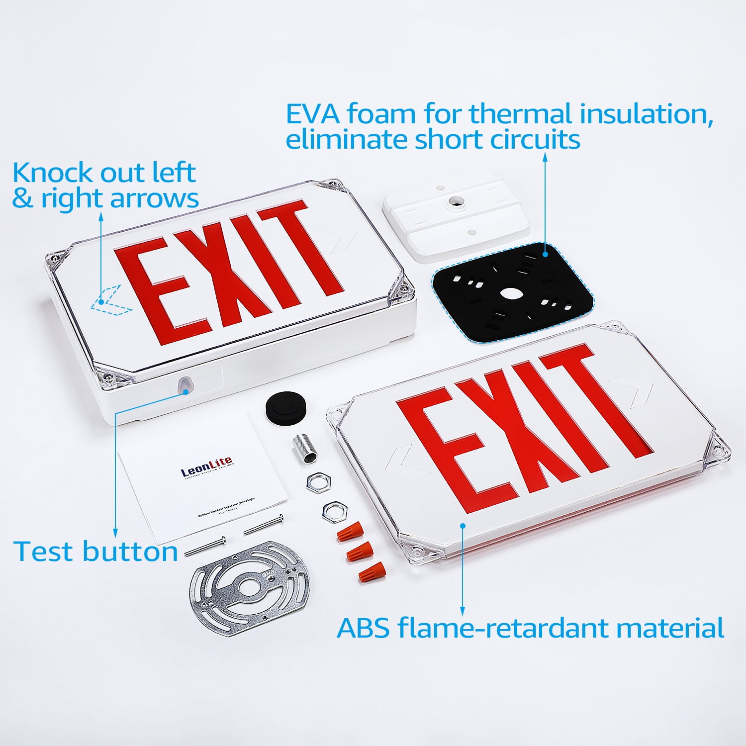 8 Pack LED Exit Sign with Battery Backup, UL Listed, Weatherproof Emergency Exit Light, AC 120/277V