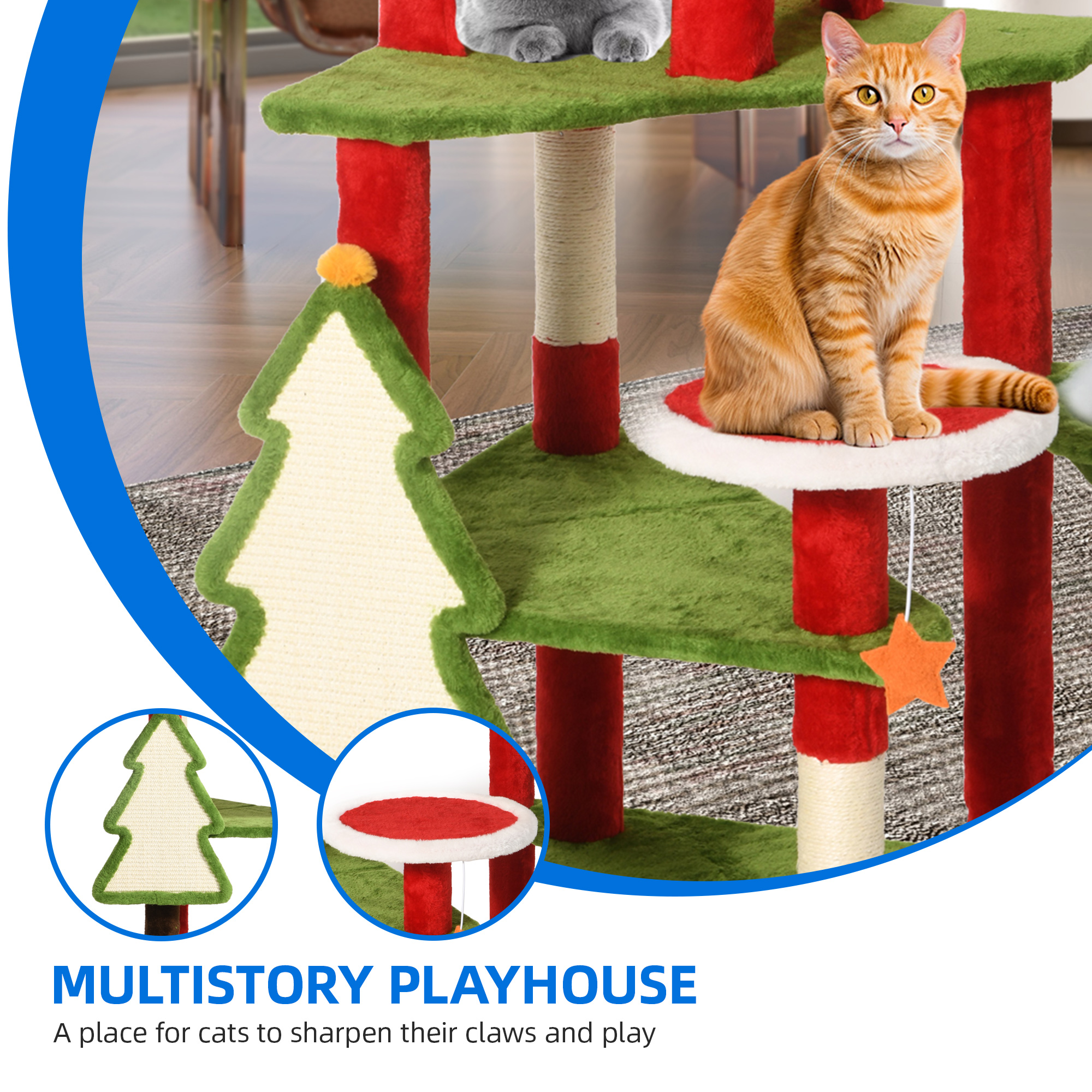 Dextrus 54" Cat Tree Tower Condo,Multi-Level Christmas Decor Cat Climbing Tower with Top Perches, Hammock, Scratching Posts,for Indoor Kittens' Play Center ,Chrismas Decor