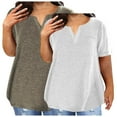 thumbnail image 2 of lcziwo Womens 2025 Summer Plus Size Tops 2 Pack Cotton Basic Tees Shirts Dressy Notched V Neck Oversized T Shitrs Solid Color Vacation Outfits White XXXL on Sale Clearance 2025, 2 of 4