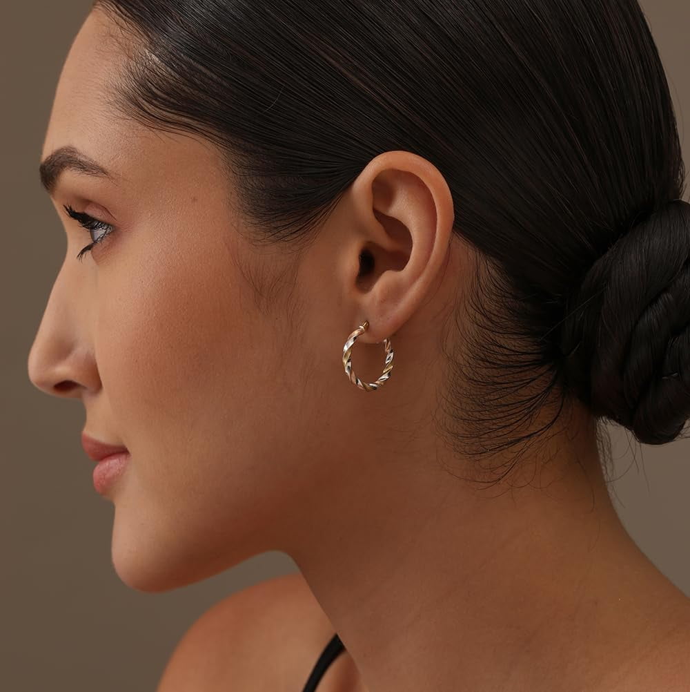 LeCalla 925 Sterling Silver Three-Tone Hoop Earrings, 14K Gold-Plated, Lightweight Italian Design, 20MM (Women's)