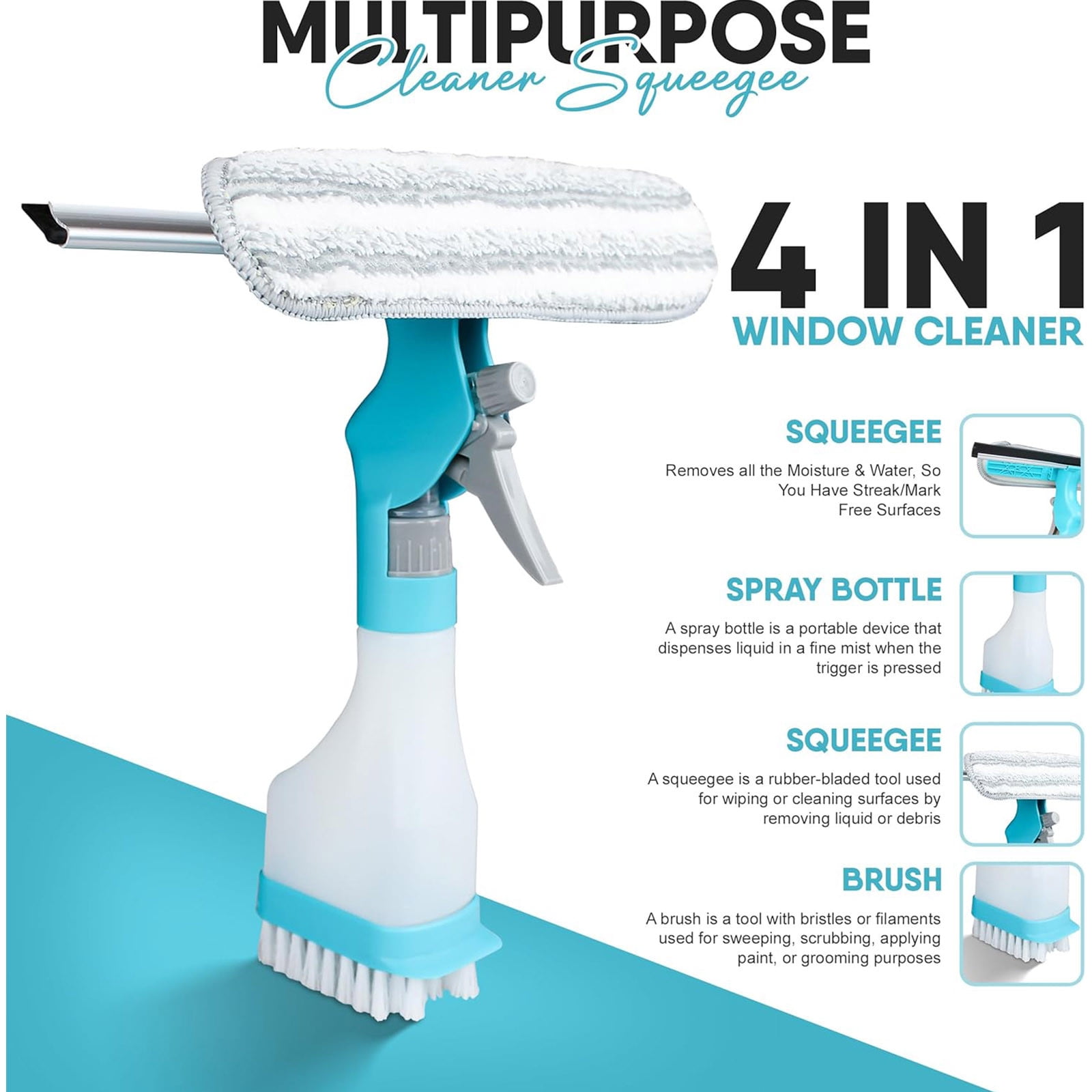 YuXinYang 4-In-1 Scraper Brush Spray and Brush,Multifunctional Glass Cleaner Scraper, One High-rise Double-sided Window Cleaning Scraper (2PC)