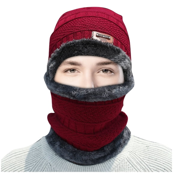 Clearance! Baberdicy Winter Thermal Plush Hat Scarf Woolen Cap Cycling Windproof Cap Two-Piece Suit Red