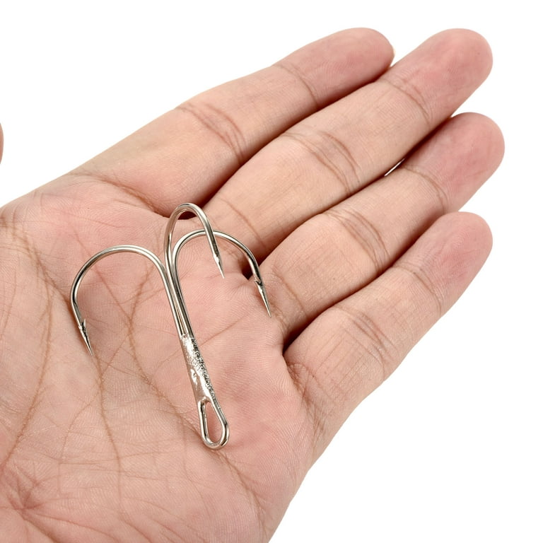 4/0#1.73 inch Treble Fish Hooks Carbon Steel Sharp Bend Hook with Barbs, White 50 Pack, Size: 44mm/1.73