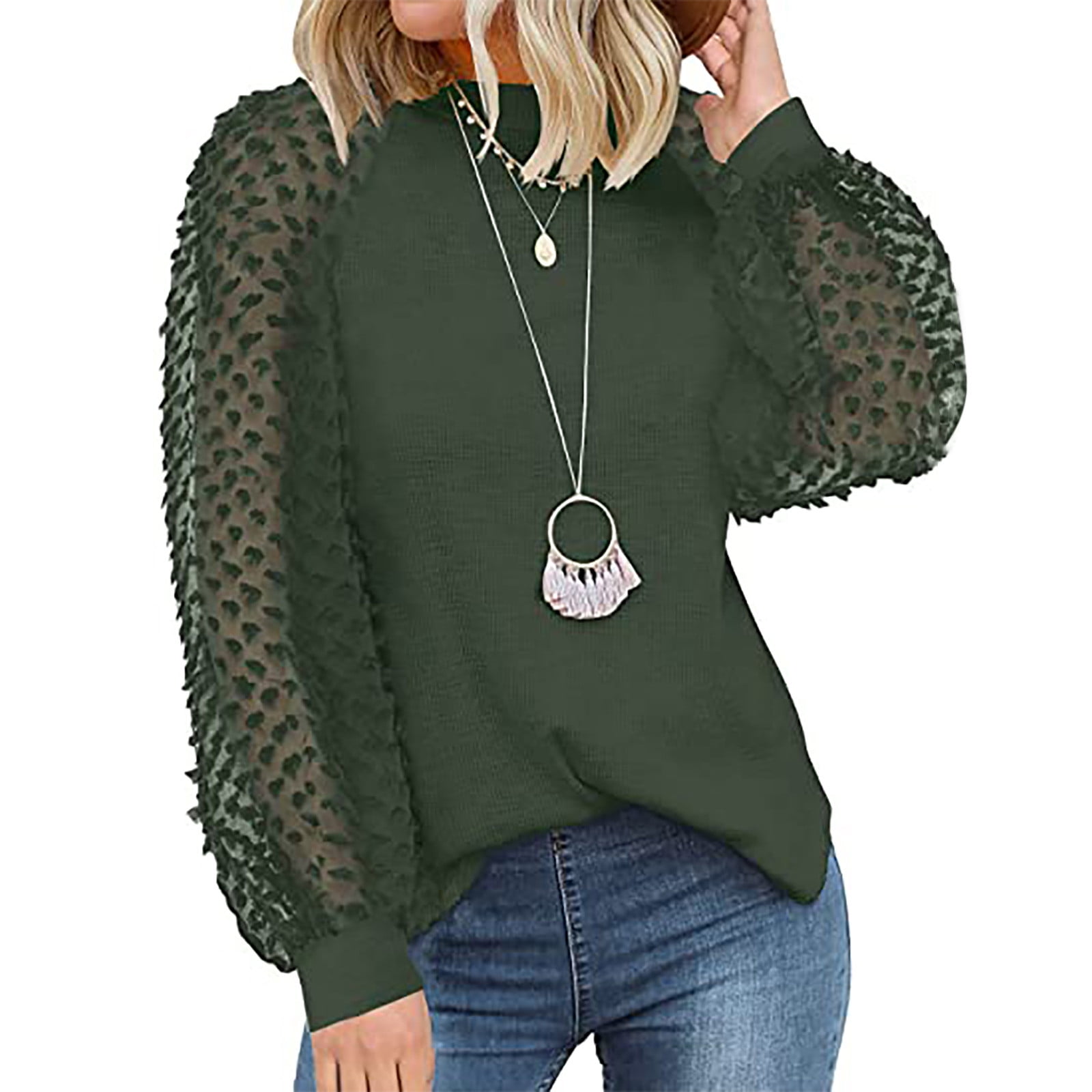 Long Sleeved Lantern Sleeve O-Neck Hollow Loose Shirt Long Sleeved Lantern Sleeve O-Neck Hollow Loose Shirt