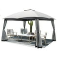 thumbnail image 2 of GVN 10 x 12 Feet Patio Double-Vent Canopy with Privacy Netting and 4 Sandbags-Gray, Outdoor Patio Gazebo with Hardtop Roof for Garden, Backyard and Deck, 2 of 8