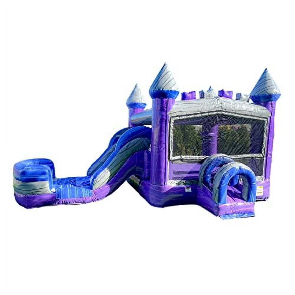 XJUMP Purplish Castle Bounce House Water Slide Combo with Splash Pool (with Air Blower), Commercial Grade, for Kids and Adults