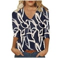 thumbnail image 2 of Fiudx Ofertas y Liquidaciones Top con Cuello En V y Manga 3/4 con Estampado Informal a La Moda para Mujer, 2 of 4