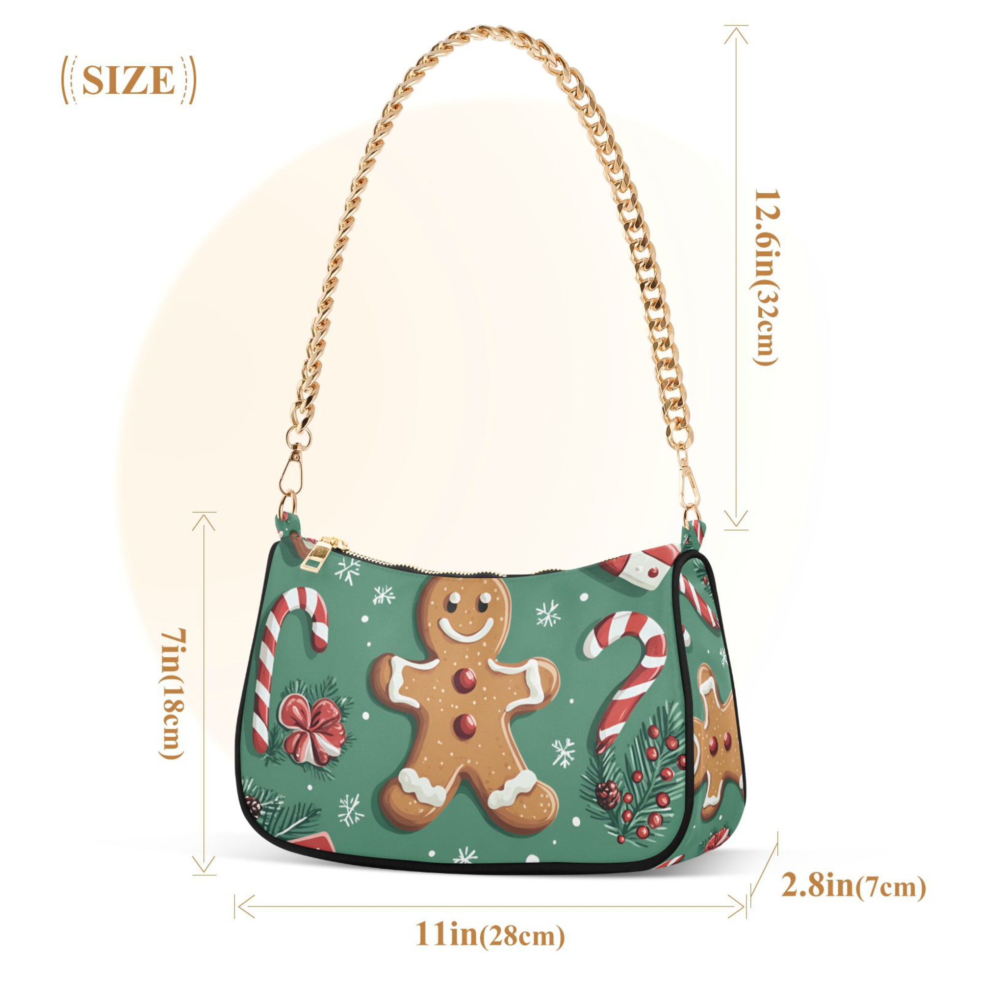 FORMRS Womens Shoulder Bag with Chain Strap Clutch Purse Cute Tote Handbag, Christmas Gingerbread