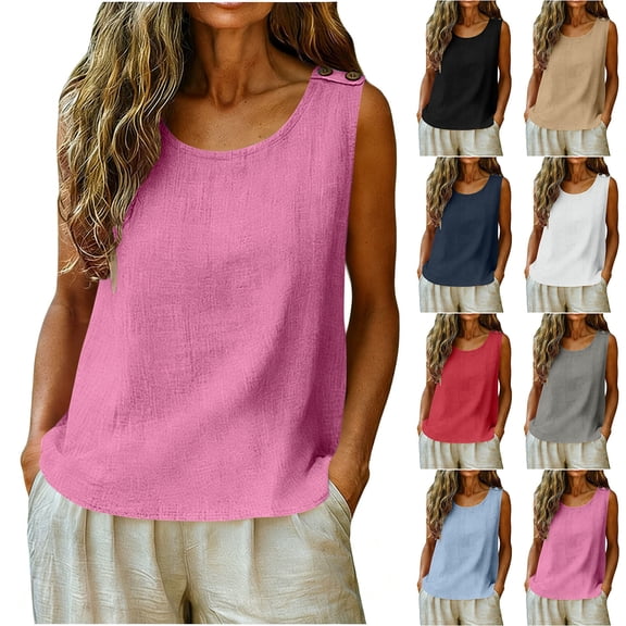 Tank Tops for Women Solid Color Sleeveless Crew Neck Trendy Casual Dressy Pullover Shirt Workout Blouses