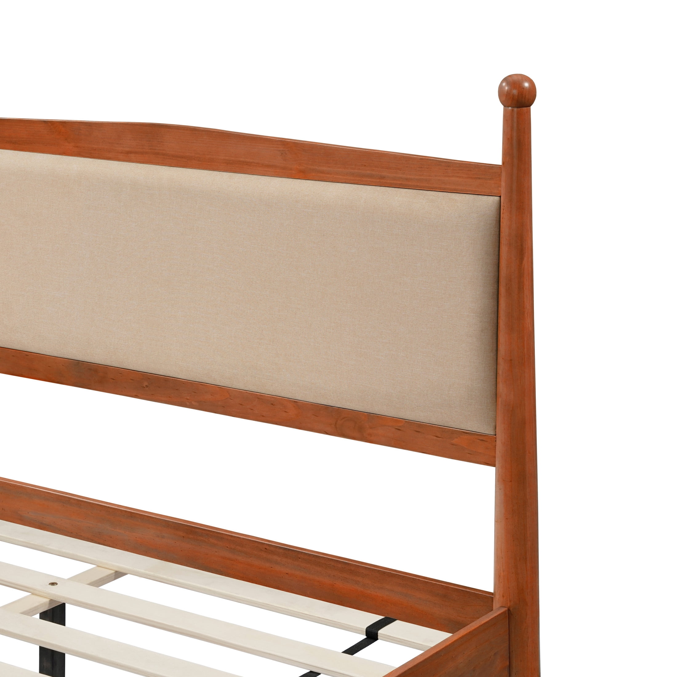 Christopher Knight Home Farmhouse Queen Platform Bed Frame with Upholstered Headboard, Cherry