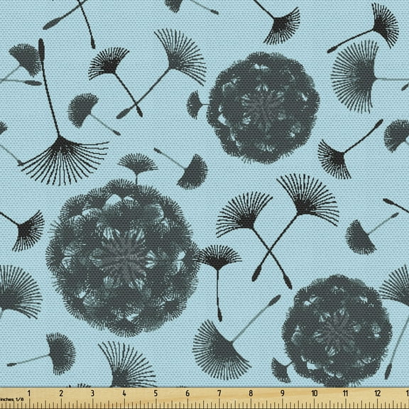 Dandelion Fabric by the Yard, Romantic Botanical Herb Floating Garden Art, Decorative Upholstery Fabric for Chairs & Home Accents, 2 Yards, Pale Blue Grey Teal by Ambesonne