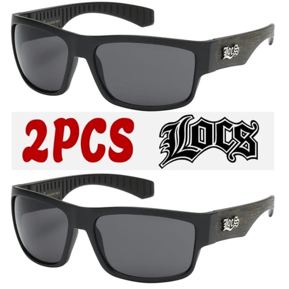 Locs 2 Pack Deal Hardcore Fashion HipHop Black Sunglasses Wood Print 91113