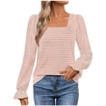 thumbnail image 1 of Bowake T-Shirts à Manches Longues pour Femmes Automne 2024 Décontracté Tendance Rayé Col Carré Tunique pour Sortir, 1 of 6