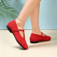 thumbnail image 6 of Domzle Women's Knit Mary Jane Square Toe Ballet Flats Adjustable Strap Comfort Ballet Flats Red 40, 6 of 6