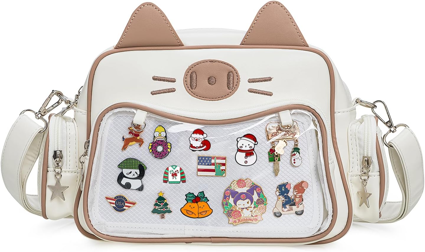 Kwuty Kawaii Ita Bag Backpack Crossbody Bag Cat Shoulder Bags Multi-Purpose Pin Display with Insert