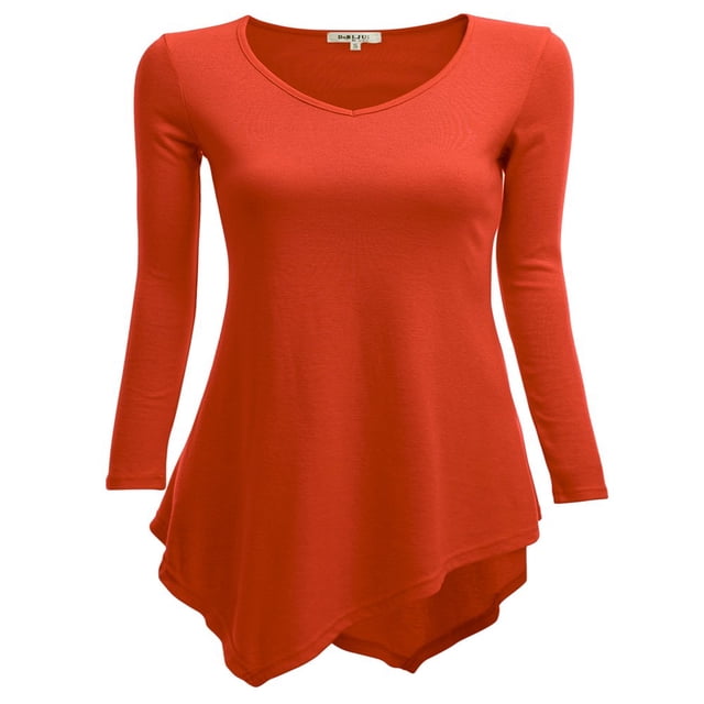 CHOK Tunique Longue à Manches Longues Col en V pour Femmes Robe T-Shirt