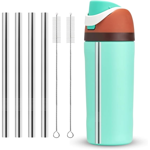 Metal Straw Replacement for Owala Kids Water Bottle 16 oz Accessories, With 2 Straw Cleaner, Reusable Stainless Steel Straws Compatible With Owala Water Bottle - 4pcs
