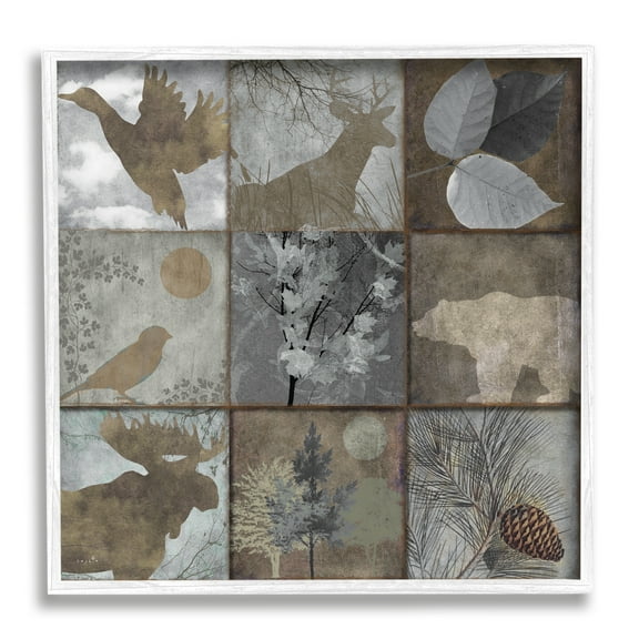 Stupell Industries Rustic Woodland Animal Square Collage Brown Grey Forest, 12 x 12, Design by Sophie 6
